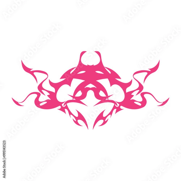 Obraz Neo tribal pink heart y2k aesthetic tattoo gothic cover, fire or wings abstract silhouette isolated on background. Divider, border, cyber body ornament, neotribal web goth decoration
