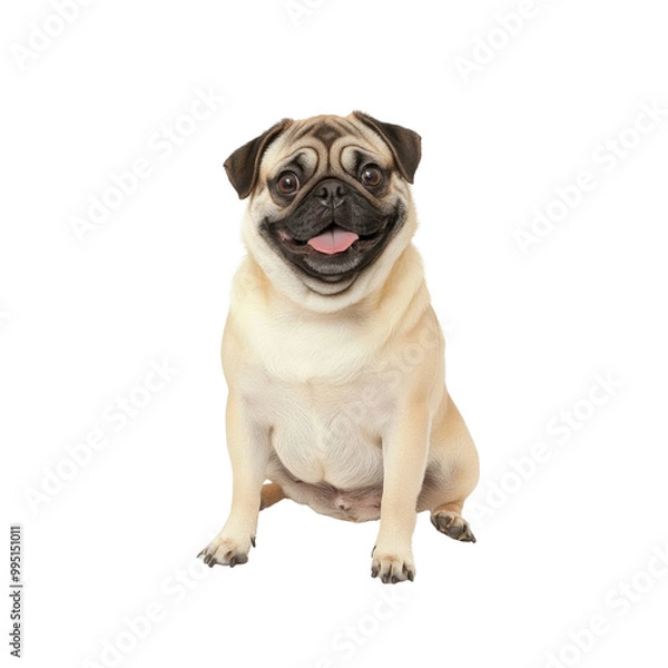 Fototapeta Adorable Pug Dog Sitting and Smiling