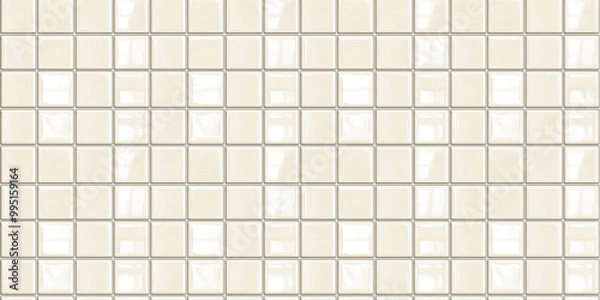 Fototapeta a seamless pattern of perfectly square, glossy soft beige tiles with white grout