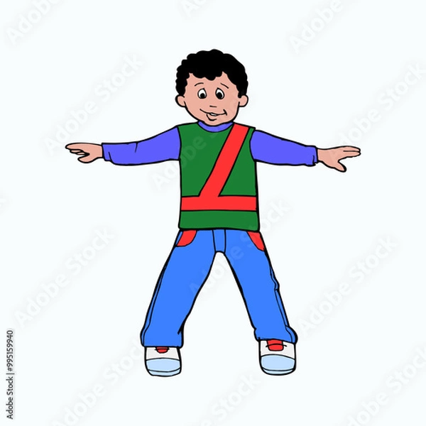 Fototapeta Vector illustration of a boy jumping on the air