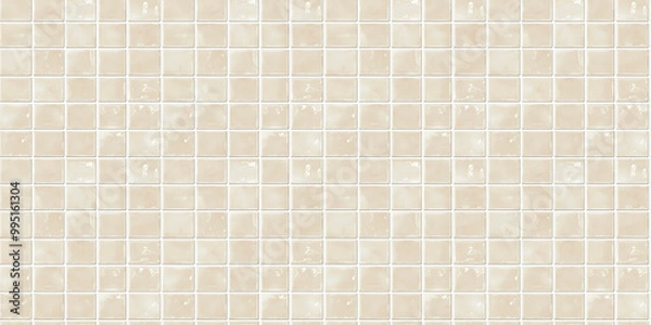 Fototapeta a seamless pattern of perfectly square, glossy muted beige tiles with white grout