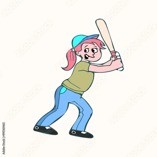 Fototapeta Child playing baseball Vector illustrations