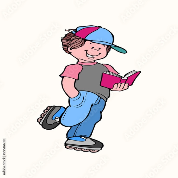 Fototapeta Vector illustration of a student with a reading book