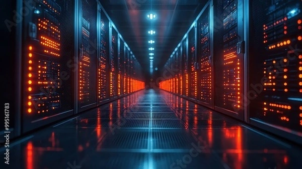 Obraz Futuristic Data Center with AI Technology and Security