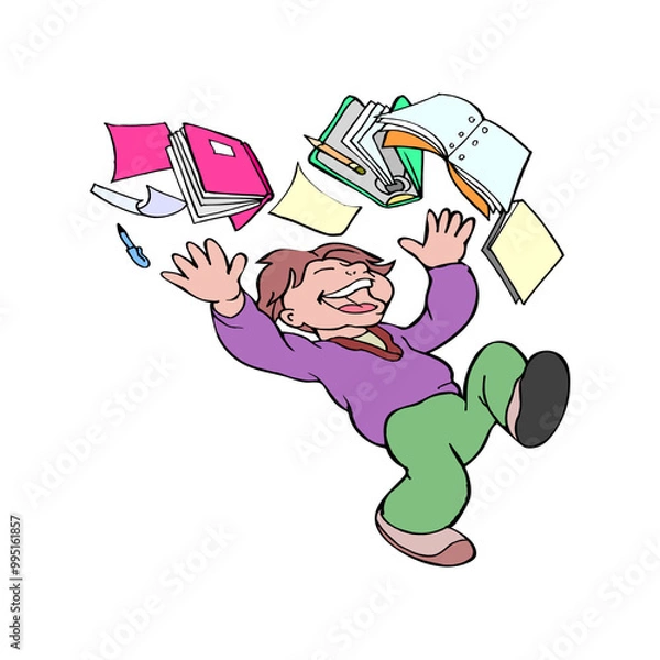 Fototapeta The child happy to read a book vector illustration