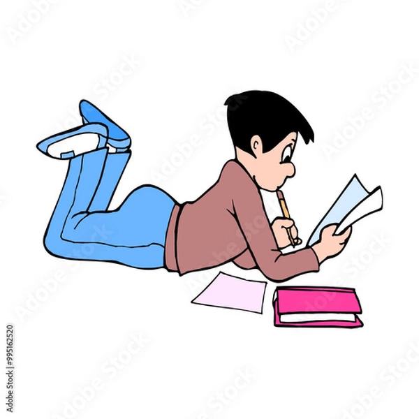 Fototapeta A man reading a book Vector illustration