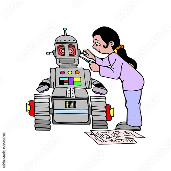 Fototapeta Robot with Computer Illustration