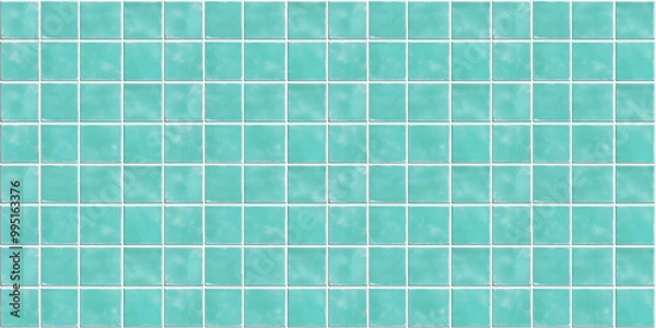 Fototapeta a seamless pattern of perfectly square, glossy aqua tiles with white grout