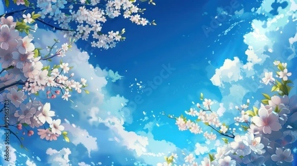 Fototapeta Spring Blossoms in a Clear Sky with Anime Style