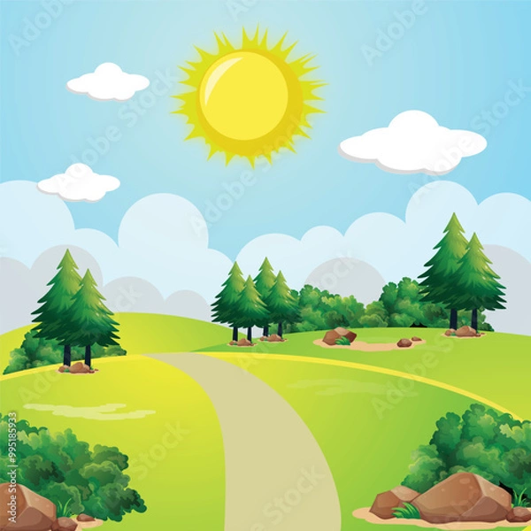 Obraz landscape with trees and hills