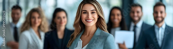 Obraz "Confident Businesswoman in Front of Diverse Team in Modern Office"