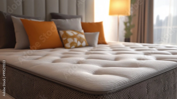 Fototapeta a close up of white mattress memory foam in bed room