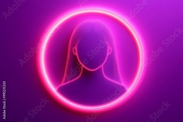 Fototapeta Glowing neon outline of a womans face illuminated in pink and purple light representing digital identity modern communication and virtual interaction in a tech driven world