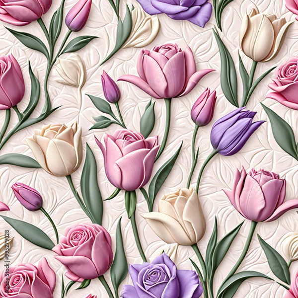 Fototapeta seamless pattern with tulips