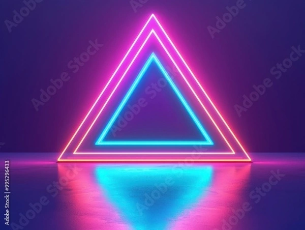 Fototapeta Colorful neon triangle design with vibrant lights, perfect for backgrounds or creative projects in digital art and modern aesthetics.