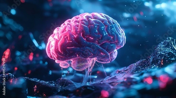 Obraz digital human brain with futuristic modern connection network technology. AI generated