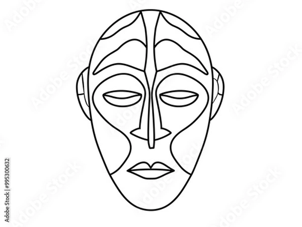 Fototapeta Cultural Mask as One-Line Depiction: Embodying Ritual and Performance