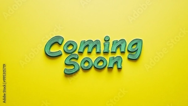 Fototapeta Coming soon sign on vibrant yellow background with 3d text effect