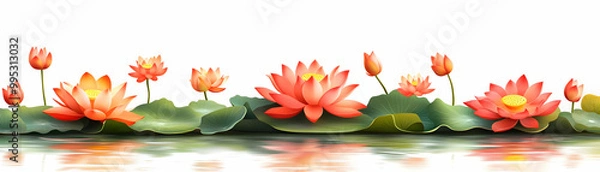 Fototapeta Create a Vector Illustration of Loy Krathong Celebrating Floating Lotus Flowers, Isolated on White Background - Emphasizing Beauty and Symbolism of Lotus in Photo Stock Concept