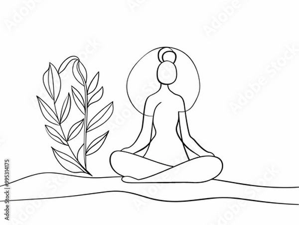 Fototapeta Holistic Wellbeing Silhouette: Minimalist Line Drawing Depicting Body, Mind, and Spirit Unity