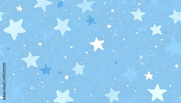 Fototapeta Light blue 2D cartoon backdrop featuring variously sized stars Soft decorative design in a minimalist style suitable for mobile themes