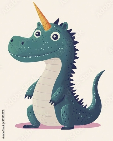 Fototapeta Whimsical crocodile with a unicorn horn in a Scandinavian flat design perfect for children s prints