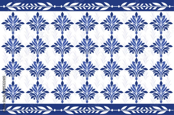 Fototapeta Seamless Floral Repeat Pattern with Ornamental Monochrome Motifs for Textile Design, Fabric Texture, Digital Print, and Vintage Ethnic Fashion in Traditional Geometric Style