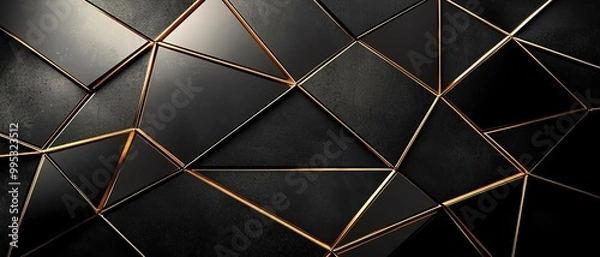 Fototapeta Glossy black surfaces with intersecting gold lines, symbolizing precision and high-end luxury design