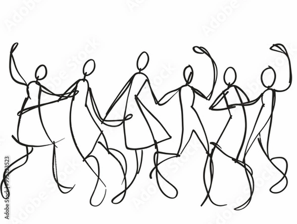 Fototapeta Coordinated Rhythm: A Single Line Dance of Shared Joy