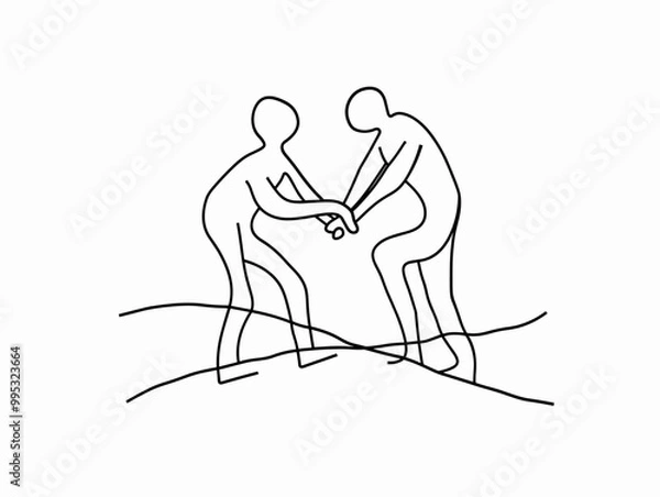 Obraz Minimalist Single Line Drawing of Two Figures Helping Each Other Up: A Symbol of Support and Unity