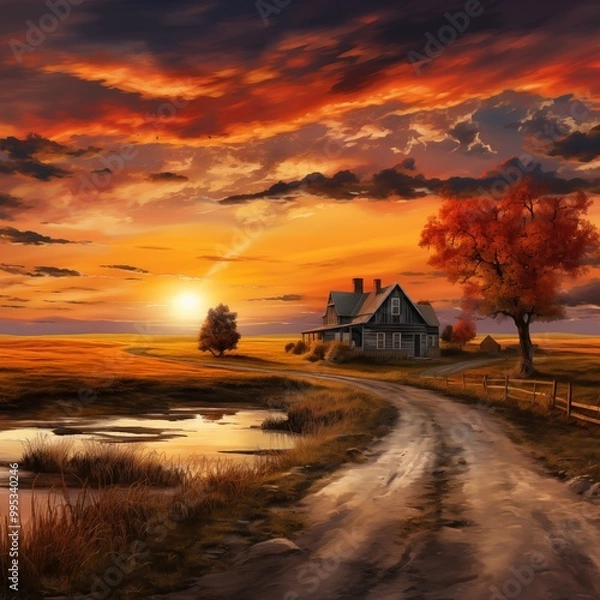 Fototapeta sunset over the lake,generative ai illustration