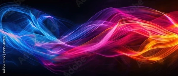 Fototapeta Colorful Light Waves on Dark Background