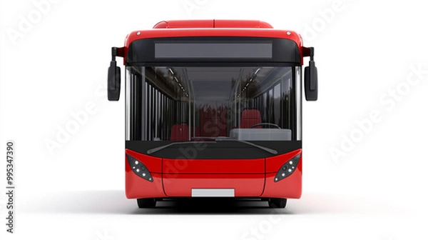 Fototapeta A modern red city bus parked at the bus stop in an urban area during the daytime