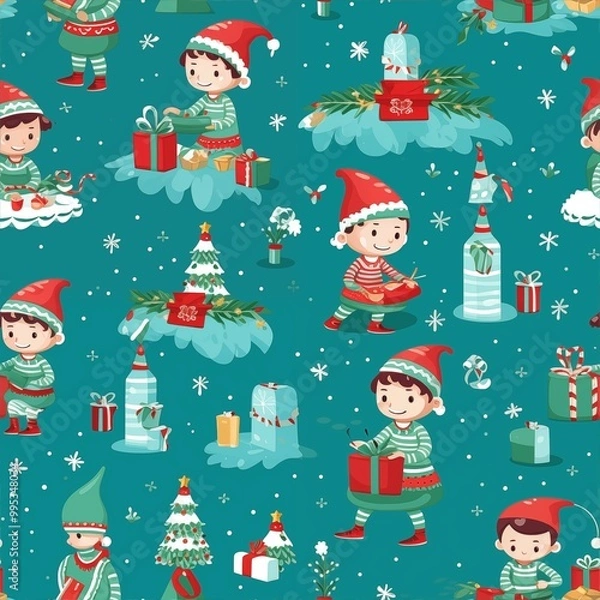 Fototapeta christmas seamless pattern,generative ai illustration