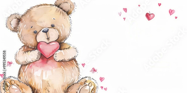 Fototapeta Cute teddy bear with a heart in his hands