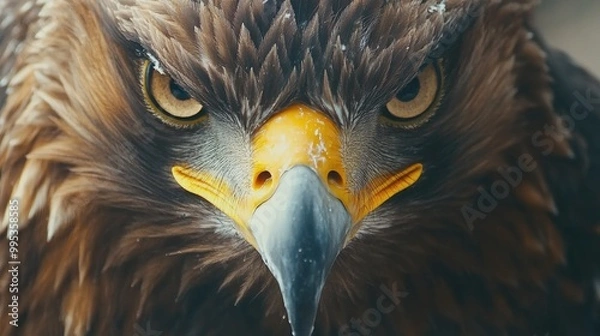 Fototapeta Close-Up View of an Eagle's Powerful Eyes,  Stunning Feathers and Sharp Beak