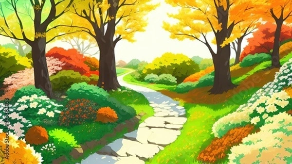 Fototapeta 鮮やかな秋の風景と花々