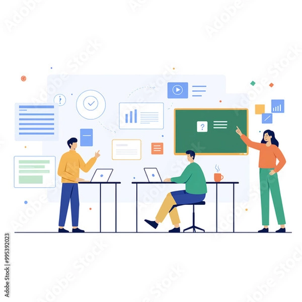 Obraz Concept illustrations for education. Set of people vector drawings in various activities of education, learning, reading book, online course and training, back to school.