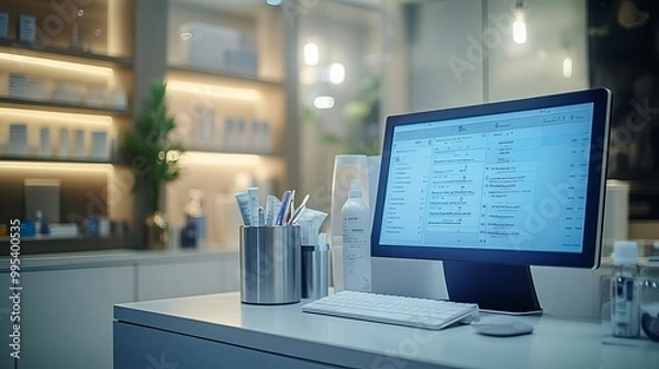 Obraz Digital interface of electronic health records in use at a doctor's office
