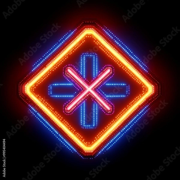 Fototapeta Colorful neon sign illuminated at night with a diamond shape and patterns