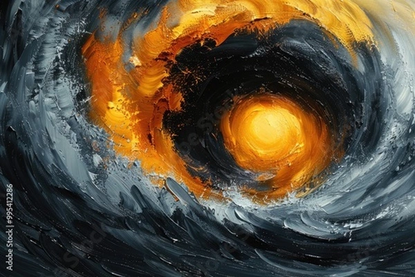 Obraz Abstract Oil Painting with Swirls and Sun