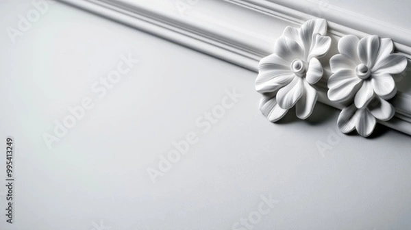 Obraz Decorative ceiling cornice molding with intricate stucco patterns, high-contrast lighting, soft shadows, minimalistic background, vector style with realistic texture and detailing