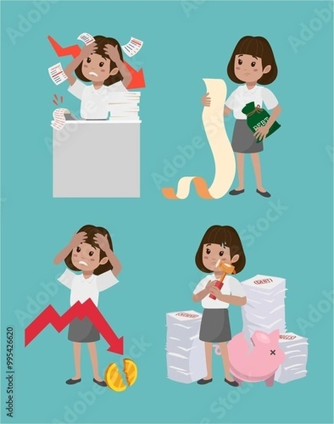 Obraz Business people stressed and worried with a lot of bill
