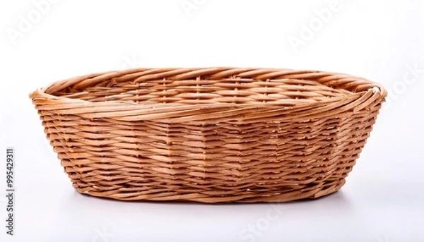 Fototapeta Brown Wicker is a method of weaving used to make products such as furniture and baskets and is the oldest furniture making method known to history.  Isolated on white background with copy space