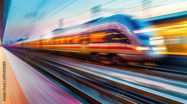 Fototapeta Train in motion over railway blurry image