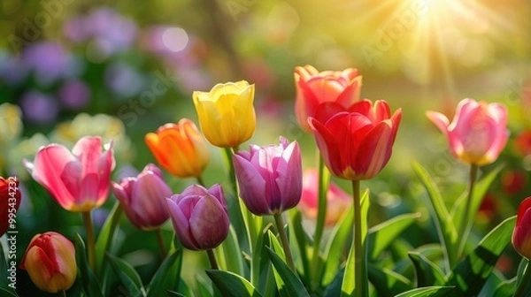 Obraz Tulip Flowers Blooming in the Garden Nature Background