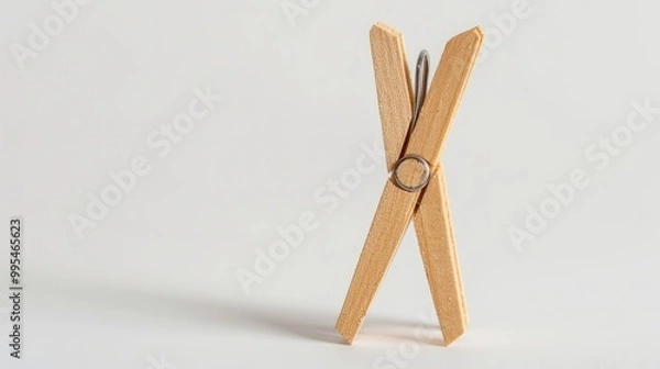 Obraz Single clothespin close up on white backdrop
