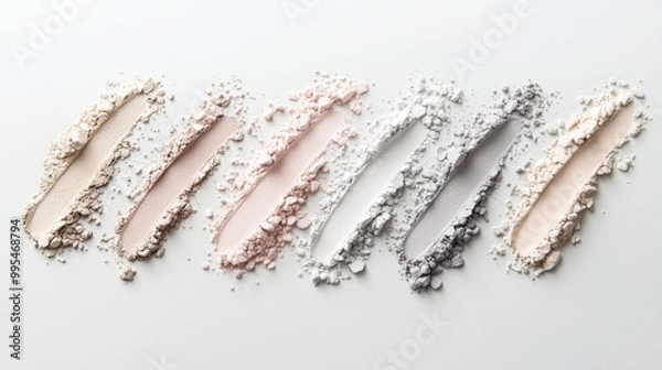 Fototapeta A gradient of sheer powder swatches with hyaluronic acid, arranged to highlight their shine-reducing and skin-blurring properties.