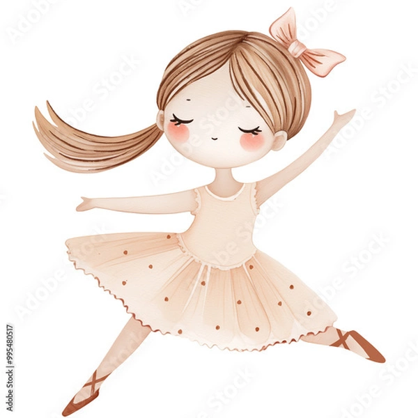 Obraz Dancing little ballerina in a pink dress and bow