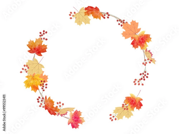 Obraz 紅葉したかえでと赤い実のフレーム